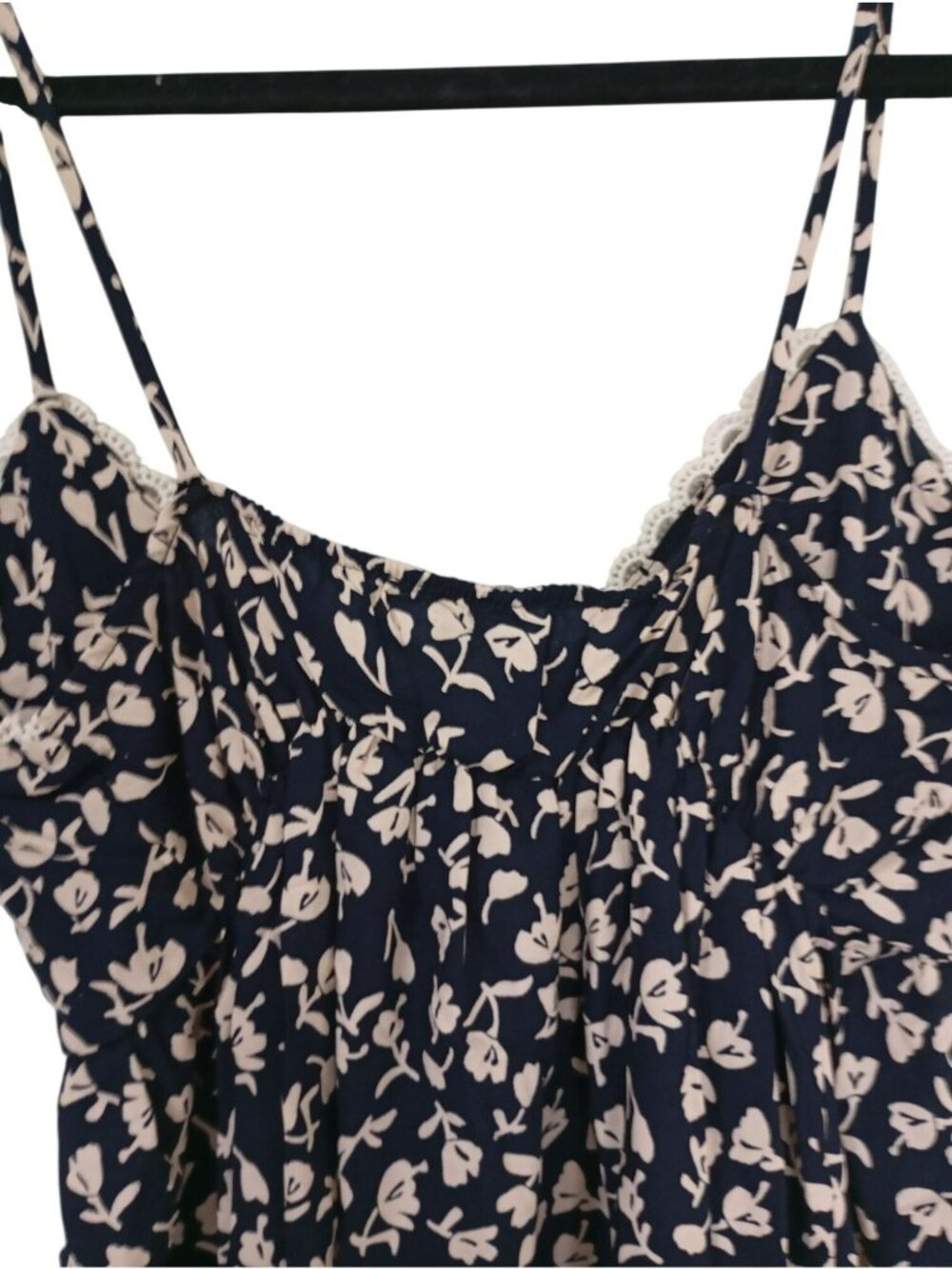 Audrey 3+1 Womens Navy Floral Print Lace Trim Sleeveless Top Size S - Picture 6 of 7